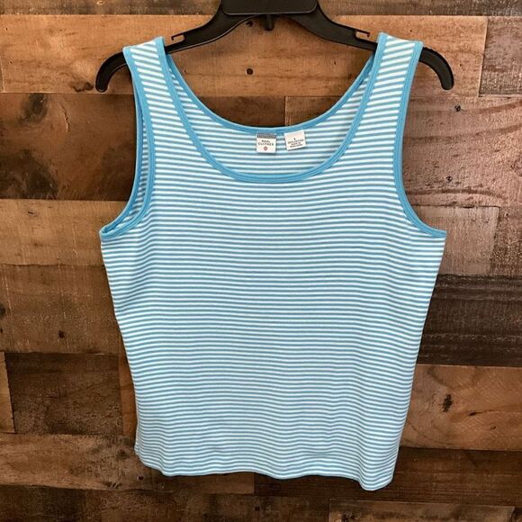 Real Clothes Tank Top Knit Cotton Blue White Striped Sleeveless Women Large - Picture 7 of 7